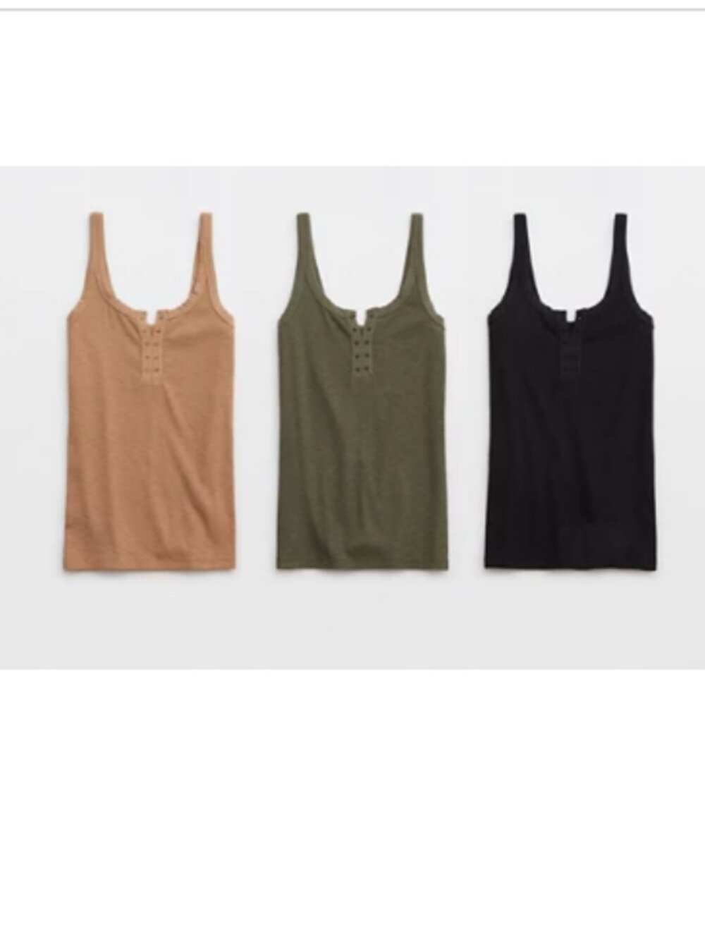 Aerie No BS Grommet Henley Style Tanks Set (3) Black, Tan & Olive Very Good - M
